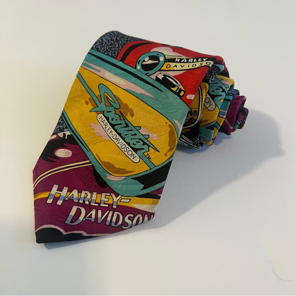 1993, Vintage, Harley-Davidson Bold Graphic, 100% Silk, Mens Neck Tie